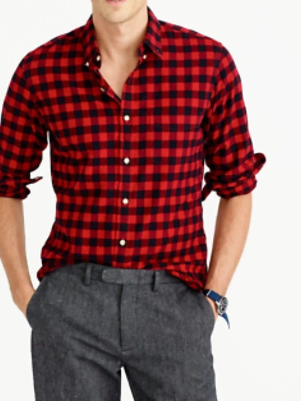 J. Crew Red & Black Buffalo Check Button-Down Slim Fit Shirt